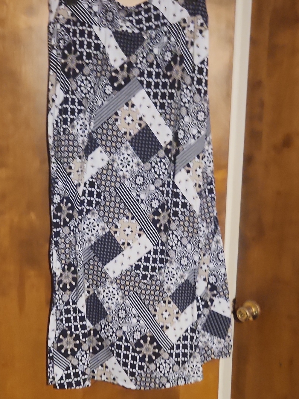 Printed Black, White & Tan Patchwork Maxi Skirt